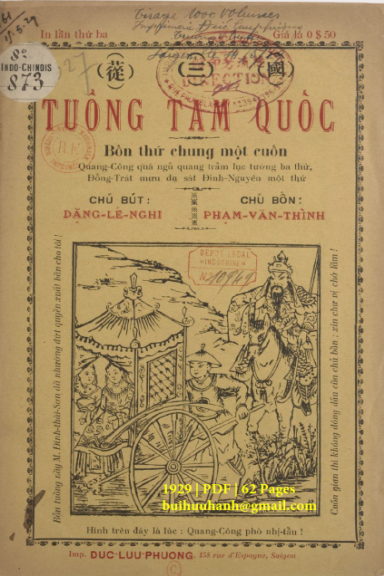 Tuồng Tam Quốc (NXB Đức Lưu Phương 1929) - Đặng Lễ Nghi, 62 Trang