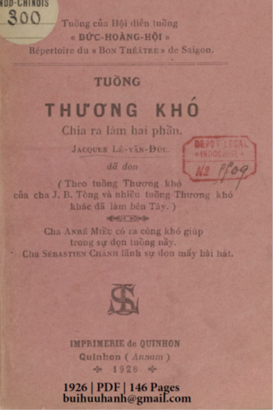 Tuồng Thương Khó (NXB Qui Nhơn 1926) - Lê Văn Đức, 146 Trang
