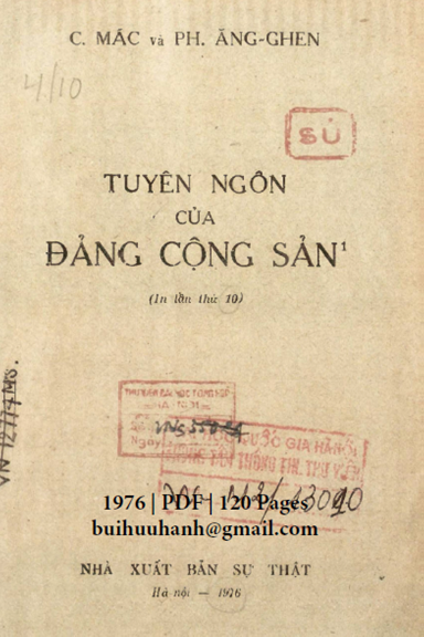 Tuyên Ngôn Của Đảng Cộng Sản (NXB Sự Thật 1976) - Karl Marx, 120 Trang