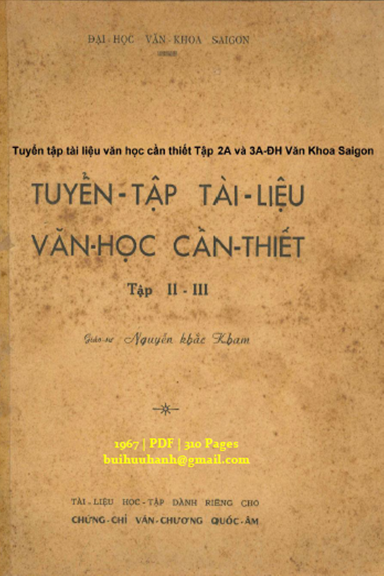 Tuyển Tập Tài Liệu Văn Học Cần Thiết Tập II-III (NXB Đại Học Văn Khoa 1967) - Nguyễn Khắc Kham