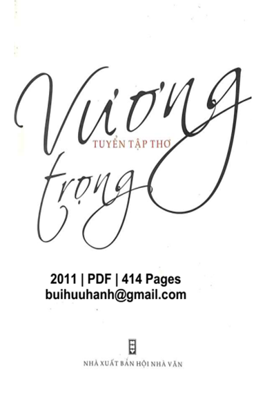 Tuyển Tập Thơ (NXB Hội Nhà Văn 2011) - Vương Trọng, 414 Trang