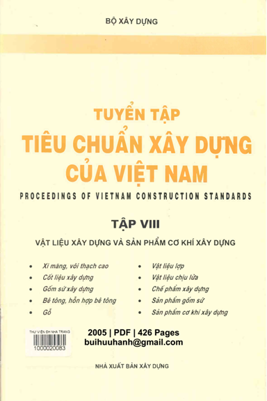 Tuyển Tập Tiêu Chuẩn Xây Dựng Của Việt Nam Tập 8 (NXB Xây Dựng 2005) - Nhiều Tác Giả, 426 Trang