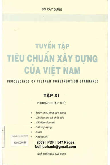 Tuyển Tập Tiêu Chuẩn Xây Dựng Của Việt Nam Tập 11 (NXB Xây Dựng 2009) - Nhiều Tác Giả, 547 Trang