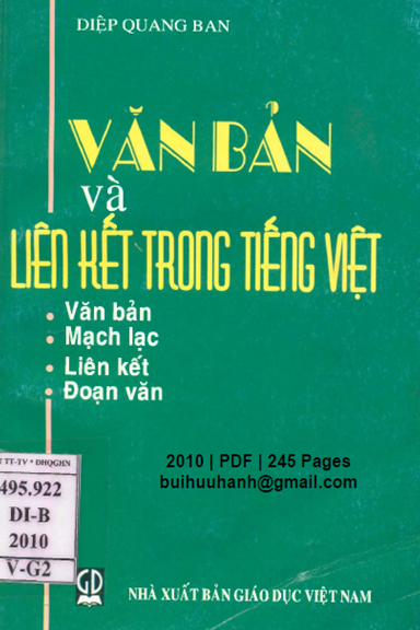 Văn Bản Và Liên Kết Trong Tiếng Việt (NXB Giáo Dục 2010) - Diệp Quang Ban, 245 Trang