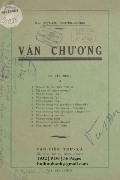 Văn Chương (NXB Tân Tiến Thư Xã 1932) - Việt An, 36 Trang