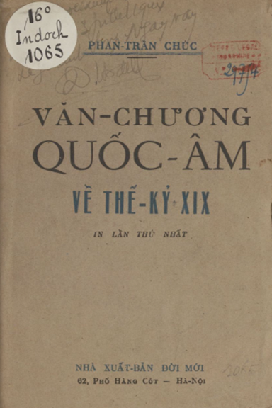 Văn Chương Quốc Âm Về Thế Kỷ XIX (NXB Đời Mới 1944) - Phan Trần Chúc, 172 Trang