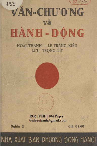 Văn Chương Và Hành Động (NXB Phương Đông 1936) - Hoài Thanh, 104 Trang