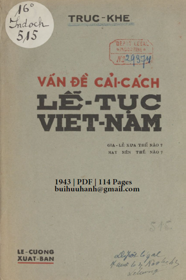 Vấn Đề Cải Cách Lễ Tục Việt Nam (NXB Lê Cường 1943) - Trúc Khê, 114 Trang