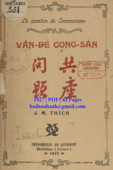 Vấn Đề Cộng Sản (NXB Qui Nhơn 1927) - Nguyễn Văn Thích, 42 Trang