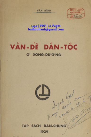 Vấn Đề Dân Tộc Ở Đông Dương (NXB Đông Xuân 1939) - Vân Đình, 26 Trang