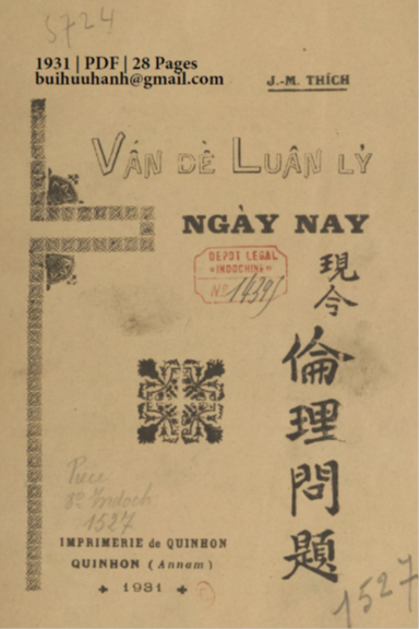 Vấn Đề Luân Lý Ngày Nay (NXB Qui Nhơn 1931) - Joseph M. Thích, 28 Trang