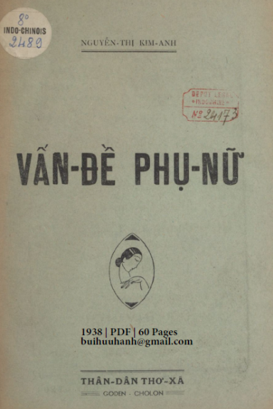 Vấn Đề Phụ Nữ (NXB Thân Dân Thơ Xã 1938) - Nguyễn Thị Kim Anh, 60 Trang