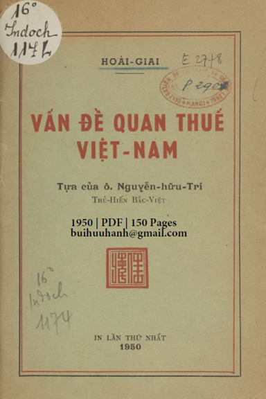 Vấn Đề Quan Thuế Việt Nam (NXB Lê Văn Tân 1950) - Hoài Giai, 150 Trang