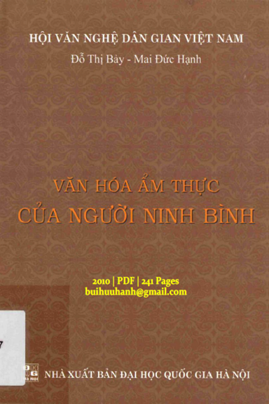 Văn Hóa Ẩm Thực Của Người Ninh Bình (NXB Đại Học Quốc Gia 2010) - Đỗ Thị Bảy, 241 Trang