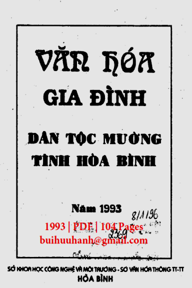 Văn Hóa Gia Đình Dân Tộc Mường Tỉnh Hòa Bình (NXB Hòa Bình 1993) - Hà Sũm, 104 Trang