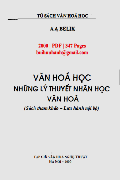Văn Hóa Học Những Lý Thuyết Nhân Học Văn Hóa (NXB Hà Nội 2000) - Andreĭ A. Belik, 347 Trang