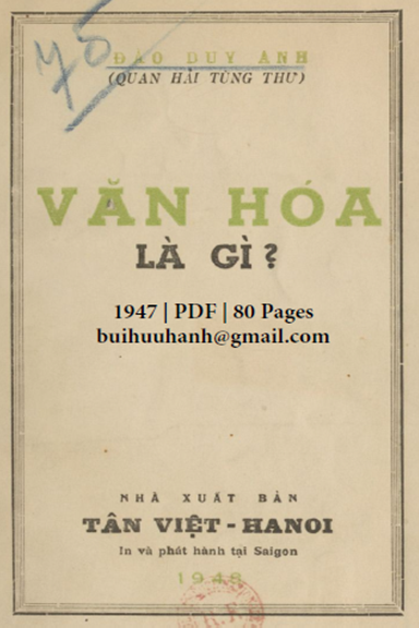 Văn Hóa Là Gì (NXB Tân Việt 1947) - Đào Duy Anh, 80 Trang