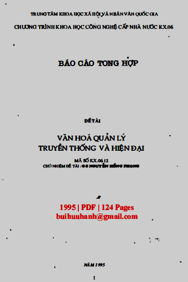 Văn Hóa Quản Lý Truyền Thống Và Hiện Đại (NXB Hà Nội 1995) - Nguyễn Hồng Phong, 124 Trang