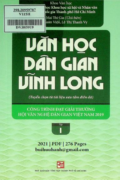 Văn Học Dân Gian Vĩnh Long Tập 1 (NXB Tổng Hợp 2021) - La Mai Thi Gia, 276 Trang