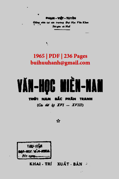Văn Học Miền Nam Thời Nam Bắc Phân Tranh (NXB Khai Trí 1965) - Phạm Việt Tuyền, 236 Trang