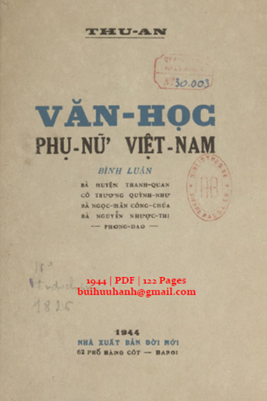 Văn Học Phụ Nữ Việt Nam (NXB Đời Mới 1944) - Thu An, 122 Trang