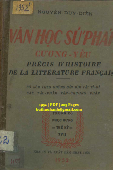Văn Học Sử Pháp Cương Yếu (NXB Nhật Tiến 1952) - Nguyễn Duy Diễn, 205 Trang