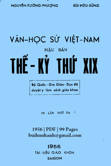 Văn Học Sử Việt Nam Thế Kỷ XIX Hậu Bản (NXB Bộ Giáo Dục 1956) - Nguyễn Tường Phượng, 99 Trang