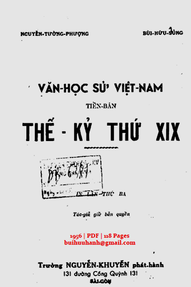 Văn Học Sử Việt Nam Thế Kỷ XIX Tiền Bản (NXB Bộ Giáo Dục 1956) - Nguyễn Tường Phượng, 118 Trang