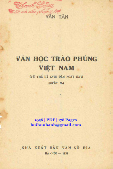 Văn Học Trào Phúng Việt Nam Quyển Hạ (NXB Văn Sử Địa 1958) - Văn Tân, 178 Trang