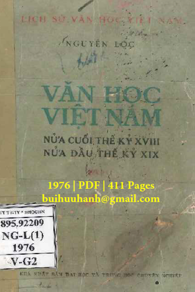 Văn Học Việt Nam Nửa Cuối Thế Kỷ 18 Nửa Đầu Thế Kỷ 19 Tập 1 (NXB Đại Học 1976) - Nguyễn Lộc