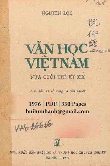 Văn Học Việt Nam Nửa Cuối thế Kỷ XIX (NXB Đại Học 1976) - Nguyễn Lộc, 350 Trang