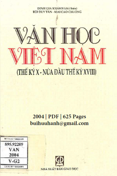 Văn Học Việt Nam Thế Kỷ X-Nửa Đầu Thế Kỷ XVIII Tập 2 (NXB Giáo Dục 2004) - Đinh Gia Khánh, 625 Trang
