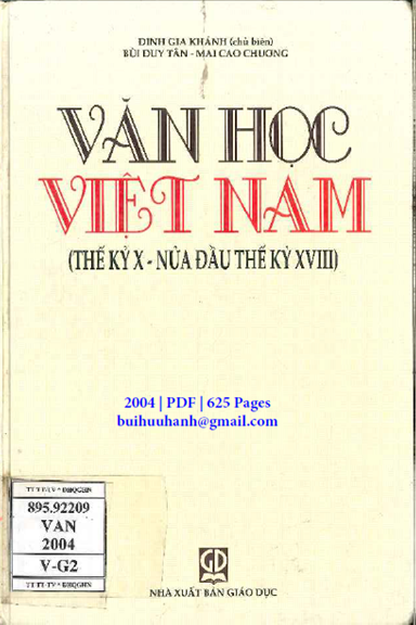 Văn Học Việt Nam Thế Kỷ X-Nửa Đầu Thế Kỷ XVIII (NXB Giáo Dục 2004) - Đinh Gia Khánh, 625 Trang
