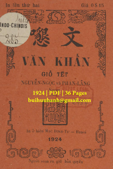 Văn Khấn Giỗ Tết (NXB Mạc Đình Tư 1924) - Nguyễn Ngọc, 36 Trang