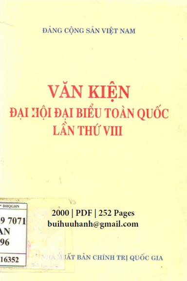 Văn Kiện Đại Hội Đại Biểu Toàn Quốc Lần Thứ VIII (NXB Chính Trị 2000) - Vũ Đình Hòe, 252 Trang
