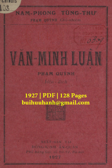 Văn Minh Luận (NXB Đông Kinh 1927) - Phạm Quỳnh, 128 Trang