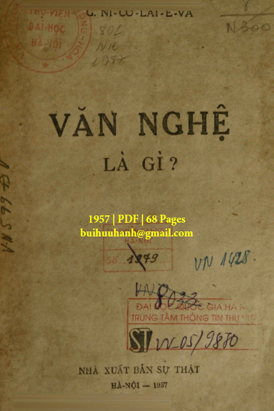 Văn Nghệ Là Gì (NXB Sự Thật 1957) - G. Ni-Cô-Lai-Ê-Va, 68 Trang