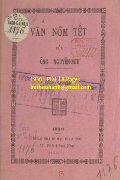 Văn Nôm Tết (NXB Mạc Đình Tích 1930) - Nguyễn Như, 8 Trang