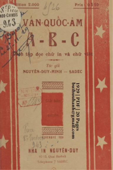 Vần Quốc Âm A-B-C (NXB Nguyễn Duy 1929) - Nguyễn Duy Minh, 20 Trang