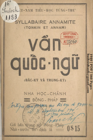 Vần Quốc Ngữ (NXB Nha Học Chính 1940) - Nguyễn Quang Oánh, 160 Trang