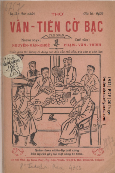 Vân Tiên Cờ Bạc (NXB Xưa Nay 1932) - Nguyễn Văn Khỏe, 20 Trang