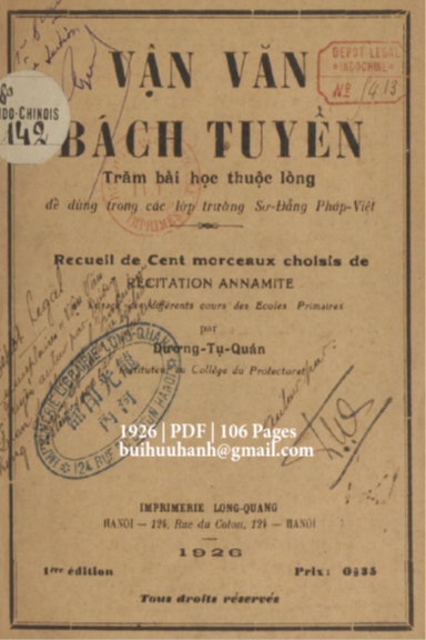 Vận Văn Bách Tuyển (NXB Long Quang 1926) - Dương Tụ Quán, 106 Trang
