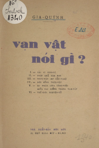 Vạn Vật Nói Gì (NXB Đời Mới 1945) - Gia Quỳnh, 157 Trang