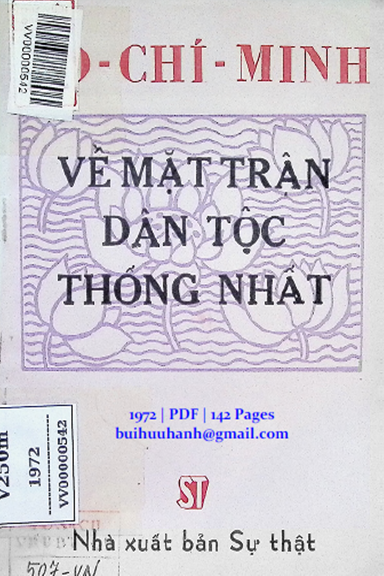 Về Mặt Trận Dân Tộc Thống Nhất (NXB Sự Thật 1972) - Hồ Chí Minh, 142 Trang
