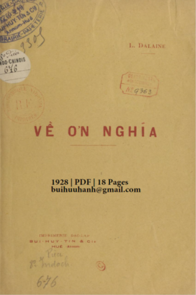 Về Ơn Nghĩa (NXB Đắc Lập 1928) - Louis Dalaine, 18 Trang