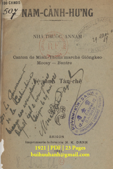 Vệ Sanh Tân Chế (NXB Huỳnh Kim Danh 1921) - Nam Cảnh Hưng, 23 Trang
