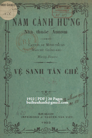 Vệ Sanh Tân Chế (NXB Nguyễn Văn Viết 1922) - Nam Cảnh Hưng, 20 Trang