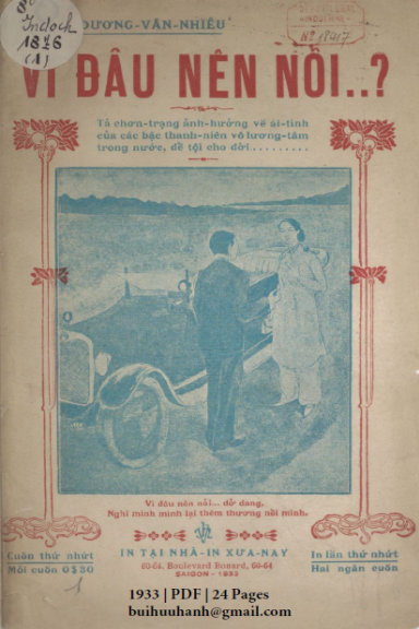 Vì Đâu Nên Nổi Cuốn 1 (NXB Xưa Nay 1933) - Dương Văn Nhiễu, 24 Trang