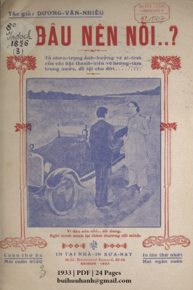 Vì Đâu Nên Nổi Cuốn 3 (NXB Xưa Nay 1933) - Dương Văn Nhiễu, 24 Trang