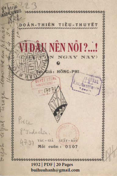 Vì Đâu Nên Nỗi (NXB Tân Dân 1932) - Hồng Phi, 20 Trang